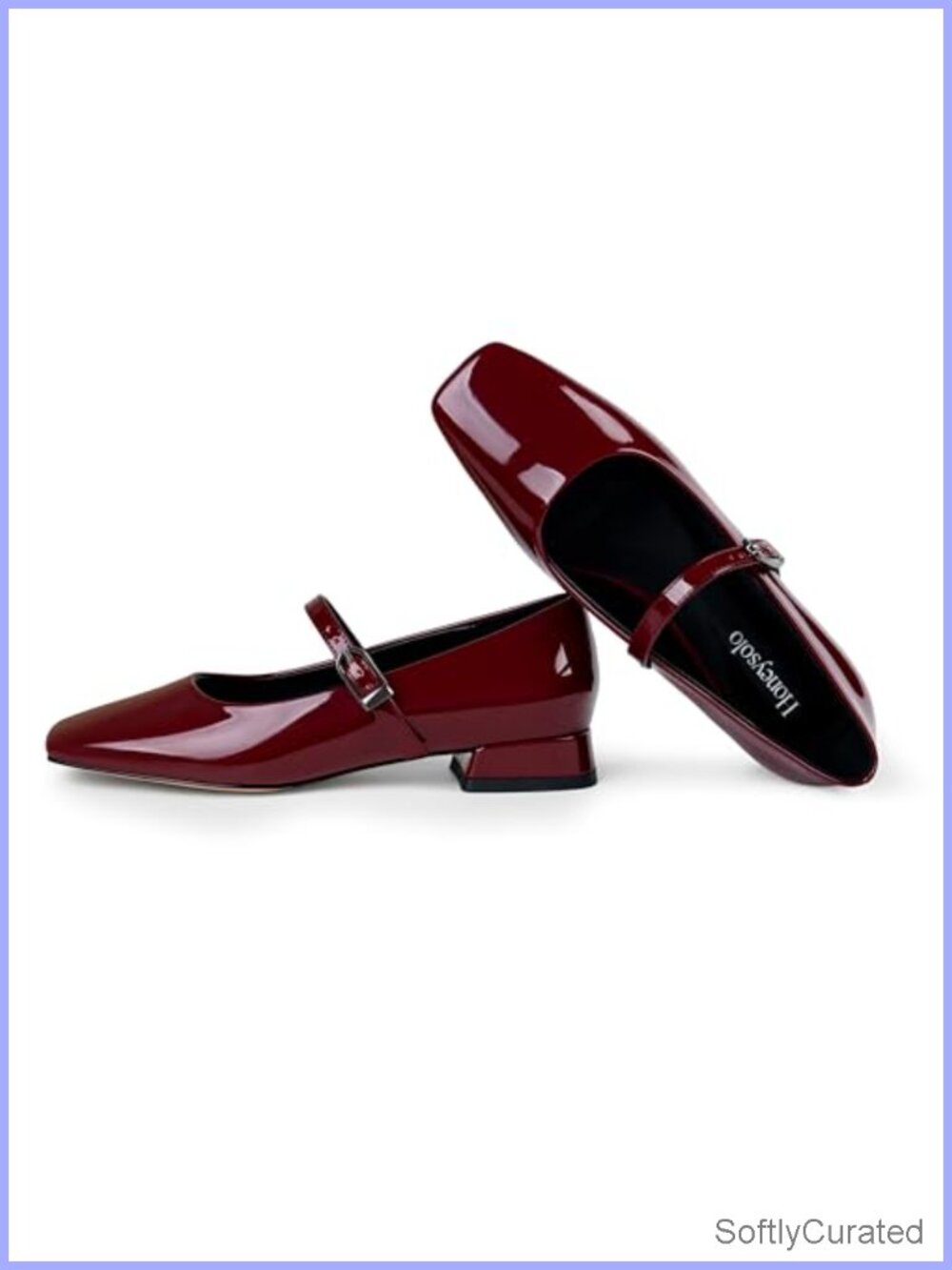 Square Toe Mary Jane Flats Low Heel Faux Leather Adjustable Strap